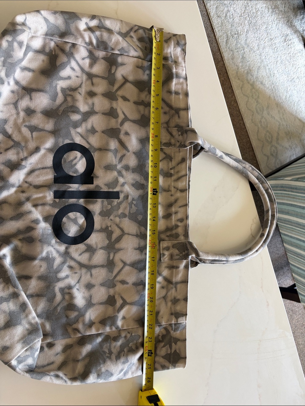 ALO Yoga Taupe and Gray Patterned Canvas Tote - Picture 2 of 3